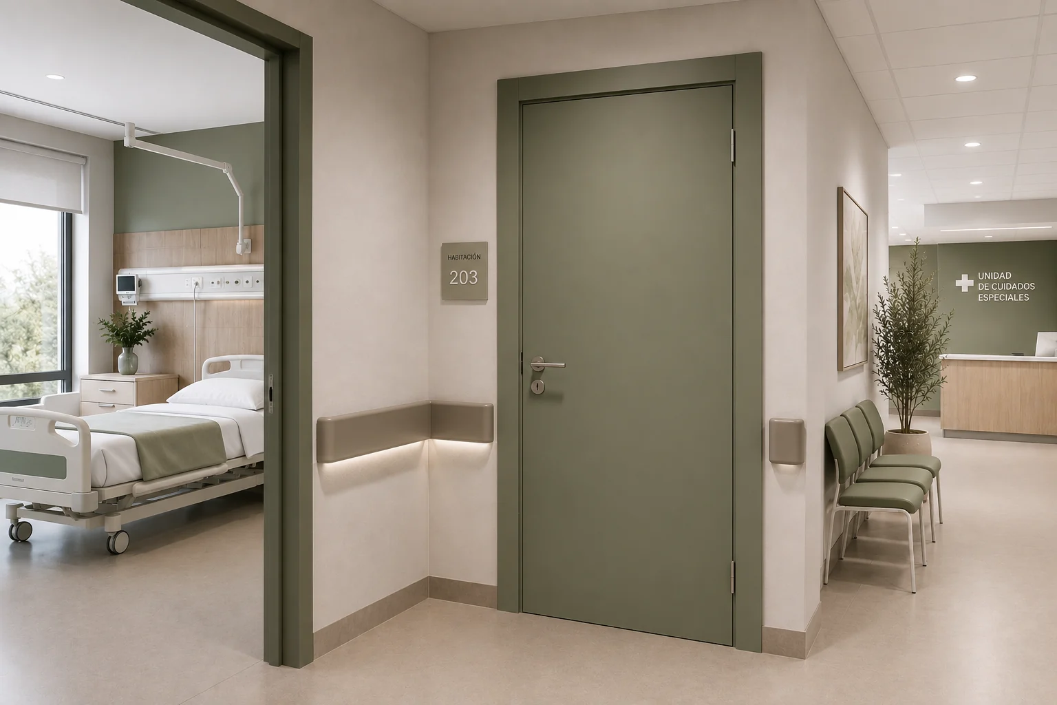 Puerta de interior en un pasillo sanitario